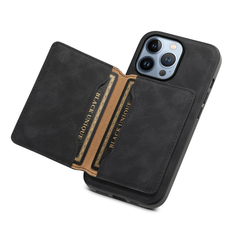 For iPhone 13 Pro Denior D13 Retro Texture Leather MagSafe Card Bag Phone Case(Black) by Denior