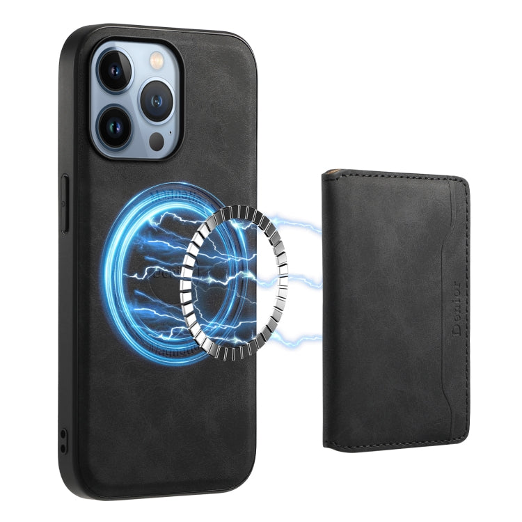 For iPhone 13 Pro Denior D13 Retro Texture Leather MagSafe Card Bag Phone Case(Black) by Denior