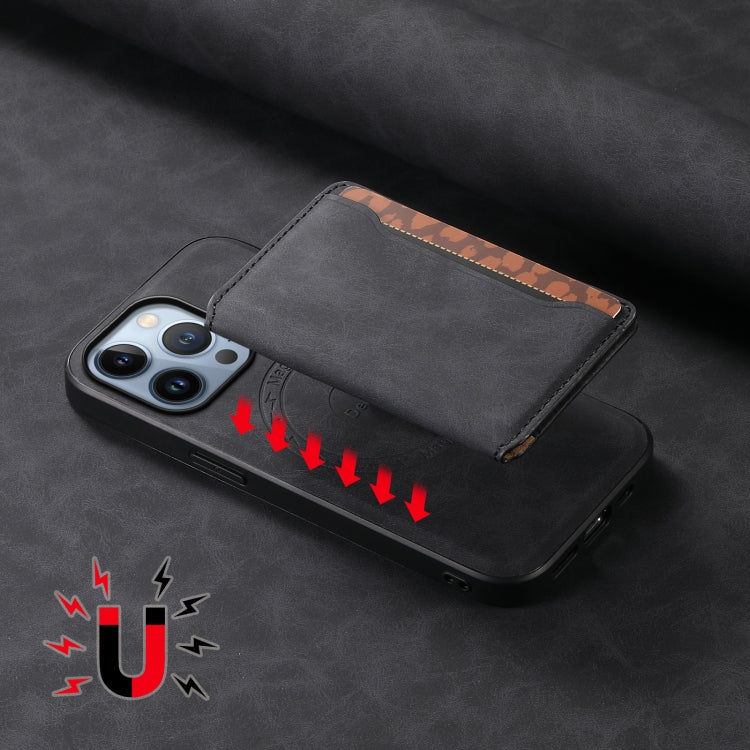 For iPhone 13 Pro Denior D13 Retro Texture Leather MagSafe Card Bag Phone Case(Black) by Denior