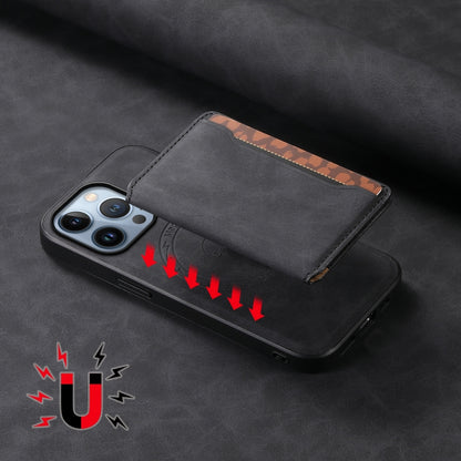For iPhone 13 Pro Denior D13 Retro Texture Leather MagSafe Card Bag Phone Case(Black) by Denior