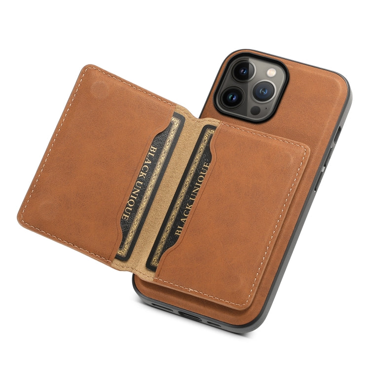 For iPhone 13 Pro Max Denior D13 Retro Texture Leather MagSafe Card Bag Phone Case(Brown) by Denior