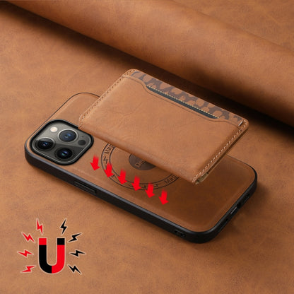 For iPhone 13 Pro Max Denior D13 Retro Texture Leather MagSafe Card Bag Phone Case(Brown) by Denior