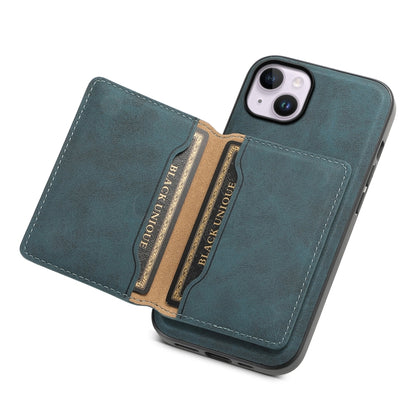 For iPhone 14 Plus Denior D13 Retro Texture Leather MagSafe Card Bag Phone Case(Blue) by Denior