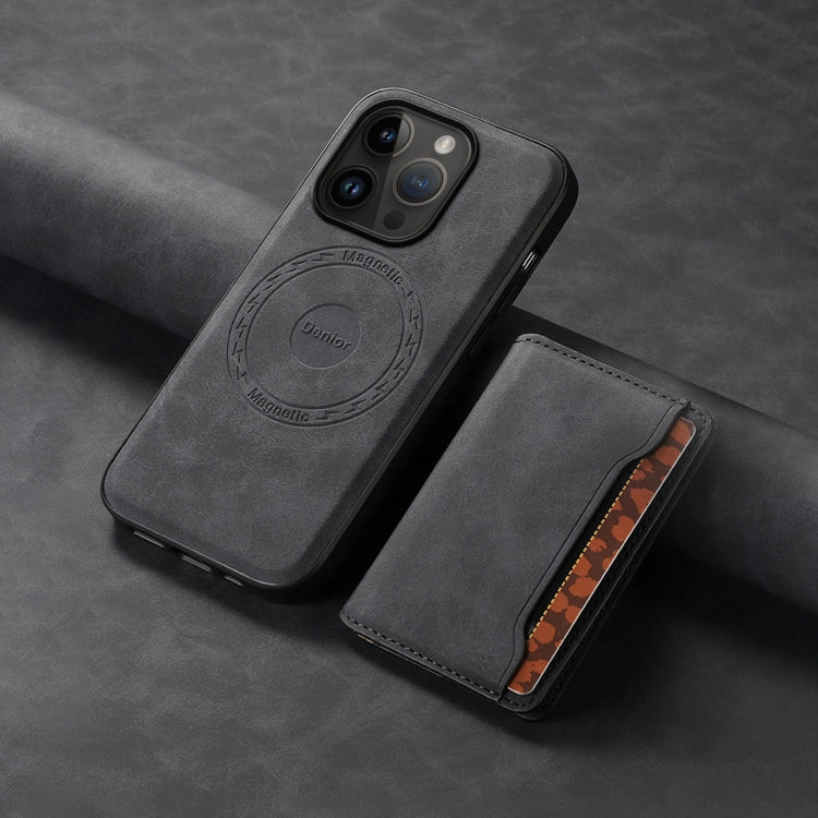 For iPhone 14 Pro Denior D13 Retro Texture Leather MagSafe Card Bag Phone Case(Black) by Denior