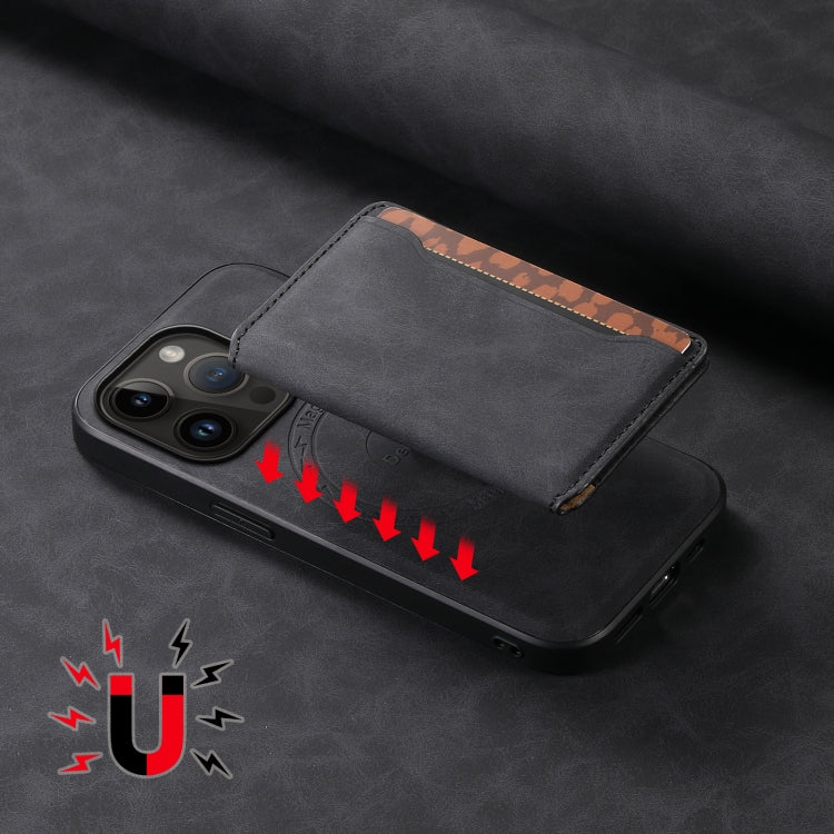 For iPhone 14 Pro Denior D13 Retro Texture Leather MagSafe Card Bag Phone Case(Black) by Denior