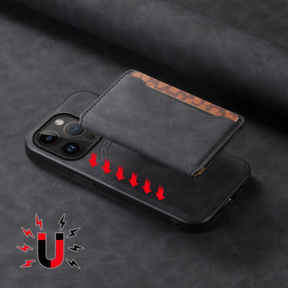 For iPhone 14 Pro Denior D13 Retro Texture Leather MagSafe Card Bag Phone Case(Black) by Denior