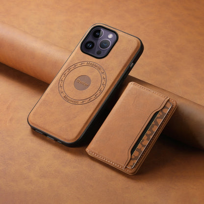 For iPhone 14 Pro Max Denior D13 Retro Texture Leather MagSafe Card Bag Phone Case(Brown) by Denior