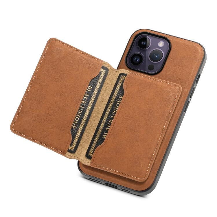 For iPhone 14 Pro Max Denior D13 Retro Texture Leather MagSafe Card Bag Phone Case(Brown) by Denior