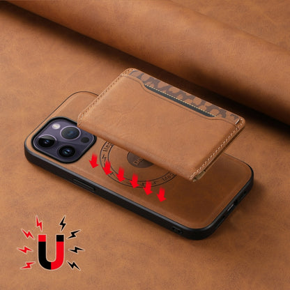 For iPhone 14 Pro Max Denior D13 Retro Texture Leather MagSafe Card Bag Phone Case(Brown) by Denior