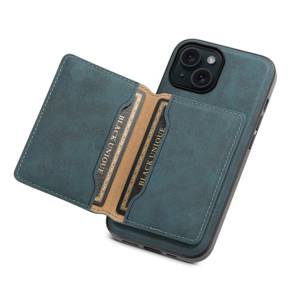 For iPhone 15 Denior D13 Retro Texture Leather MagSafe Card Bag Phone Case(Blue) by Denior