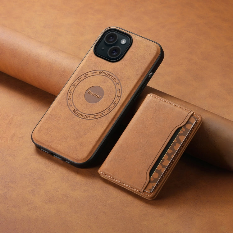 For iPhone 15 Denior D13 Retro Texture Leather MagSafe Card Bag Phone Case(Brown) by Denior