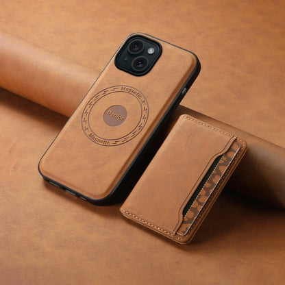 For iPhone 15 Denior D13 Retro Texture Leather MagSafe Card Bag Phone Case(Brown) by Denior