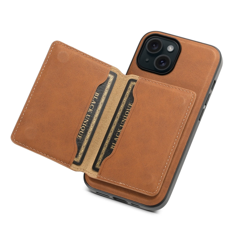 For iPhone 15 Denior D13 Retro Texture Leather MagSafe Card Bag Phone Case(Brown) by Denior