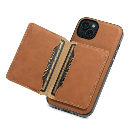 For iPhone 15 Plus Denior D13 Retro Texture Leather MagSafe Card Bag Phone Case(Brown) by Denior