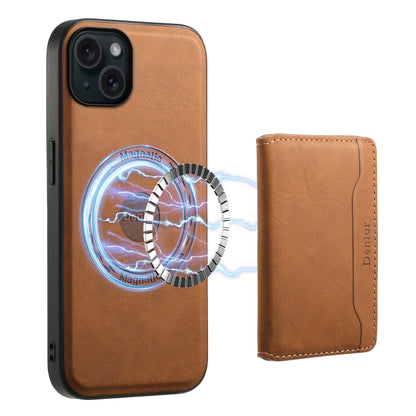 For iPhone 15 Plus Denior D13 Retro Texture Leather MagSafe Card Bag Phone Case(Brown) by Denior