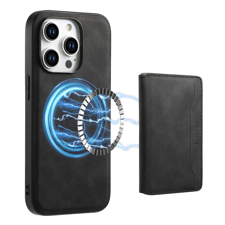 For iPhone 15 Pro Denior D13 Retro Texture Leather MagSafe Card Bag Phone Case(Black) by Denior