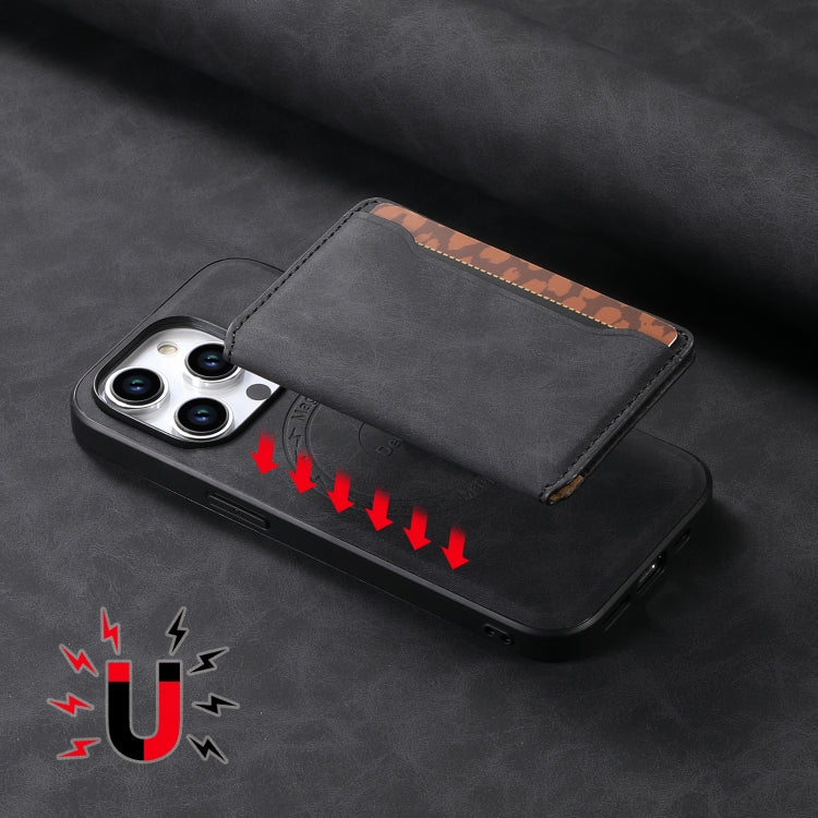 For iPhone 15 Pro Denior D13 Retro Texture Leather MagSafe Card Bag Phone Case(Black) by Denior