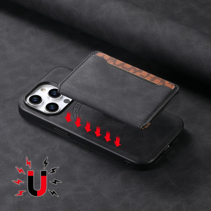 For iPhone 15 Pro Denior D13 Retro Texture Leather MagSafe Card Bag Phone Case(Black) by Denior