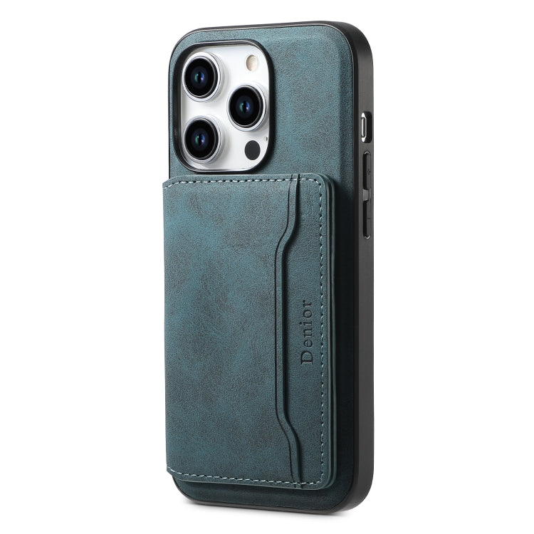 For iPhone 15 Pro Denior D13 Retro Texture Leather MagSafe Card Bag Phone Case(Blue) by Denior