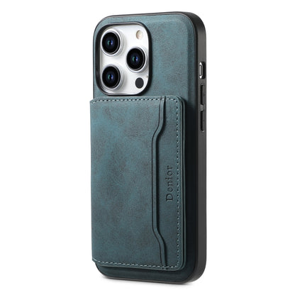 For iPhone 15 Pro Denior D13 Retro Texture Leather MagSafe Card Bag Phone Case(Blue) by Denior