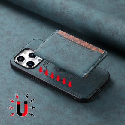 For iPhone 15 Pro Denior D13 Retro Texture Leather MagSafe Card Bag Phone Case(Blue) by Denior