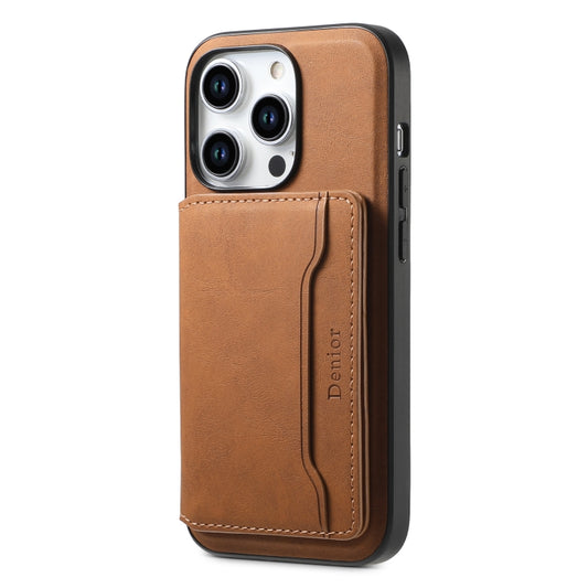 For iPhone 15 Pro Denior D13 Retro Texture Leather MagSafe Card Bag Phone Case(Brown) by Denior