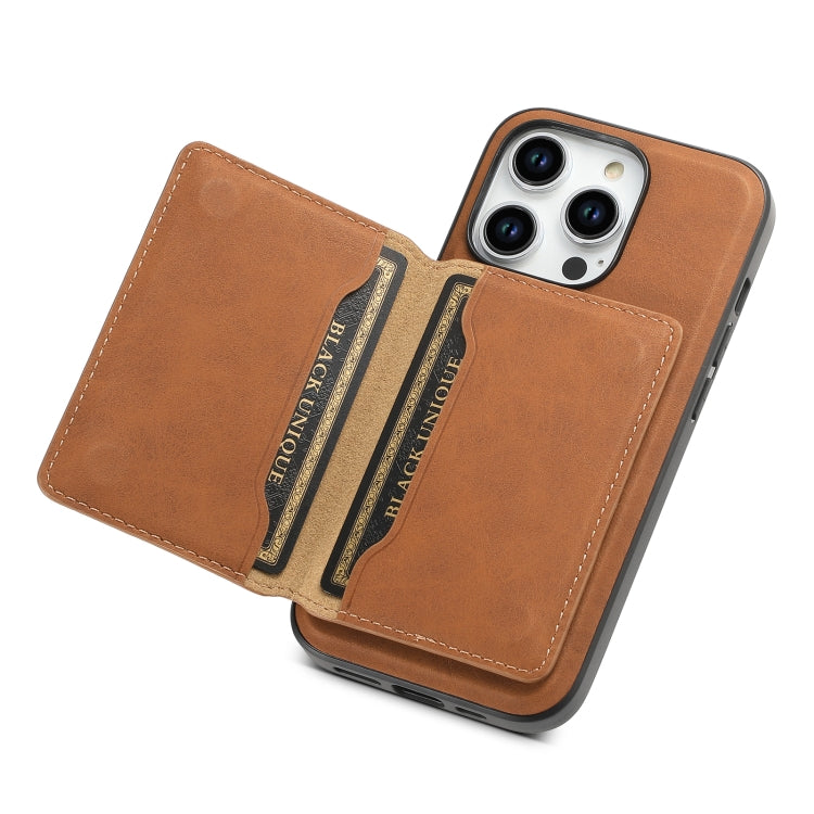 For iPhone 15 Pro Denior D13 Retro Texture Leather MagSafe Card Bag Phone Case(Brown) by Denior