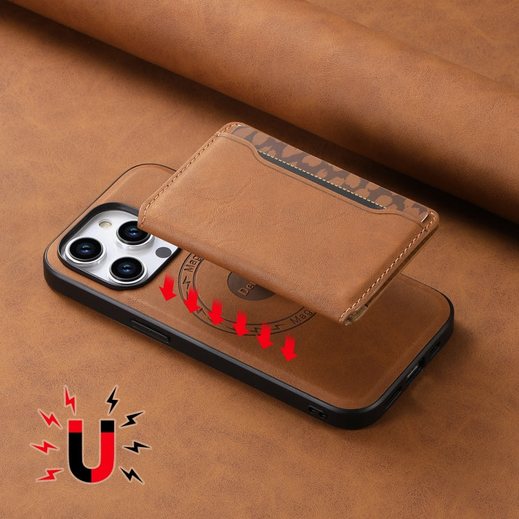 For iPhone 15 Pro Denior D13 Retro Texture Leather MagSafe Card Bag Phone Case(Brown) by Denior