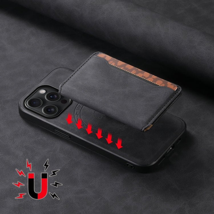 For iPhone 15 Pro Max Denior D13 Retro Texture Leather MagSafe Card Bag Phone Case(Black) by Denior