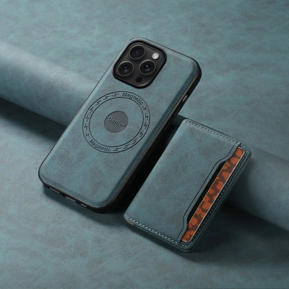 For iPhone 15 Pro Max Denior D13 Retro Texture Leather MagSafe Card Bag Phone Case(Blue) by Denior