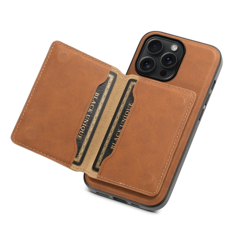 For iPhone 15 Pro Max Denior D13 Retro Texture Leather MagSafe Card Bag Phone Case(Brown) by Denior