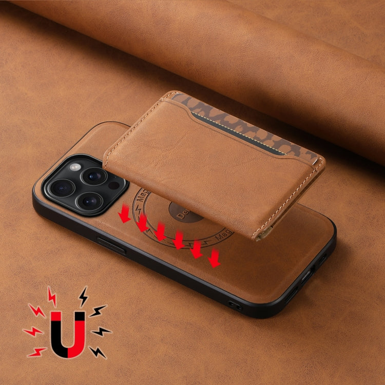For iPhone 15 Pro Max Denior D13 Retro Texture Leather MagSafe Card Bag Phone Case(Brown) by Denior