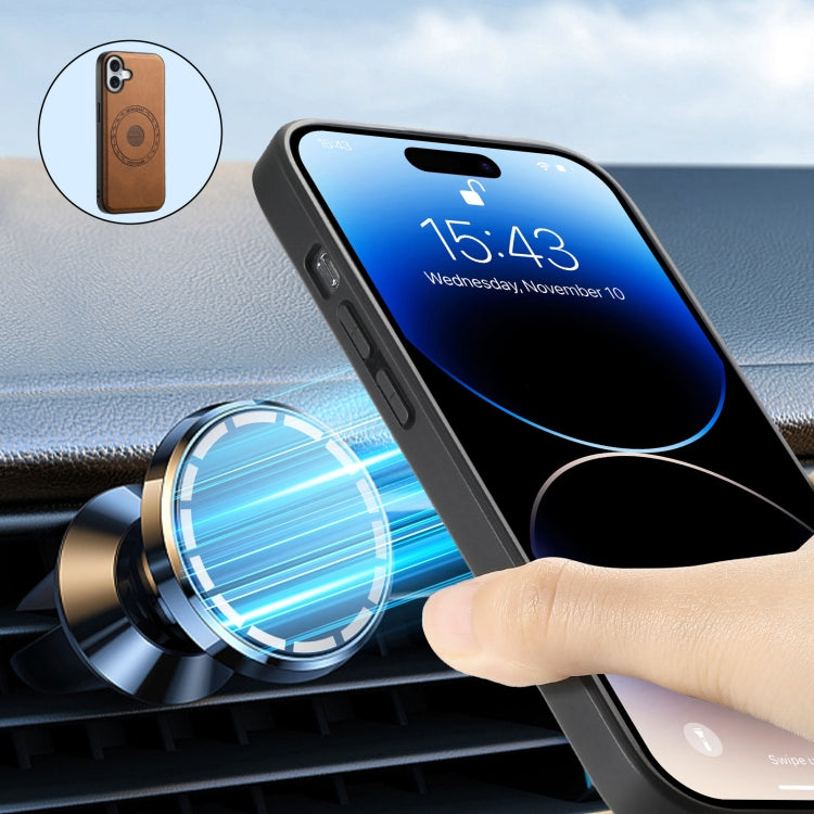 For iPhone 16 Plus Denior D13 Retro Texture Leather MagSafe Card Bag Phone Case(Brown) by Denior