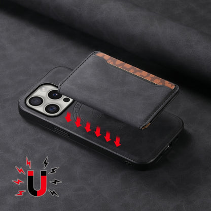 For iPhone 16 Pro Denior D13 Retro Texture Leather MagSafe Card Bag Phone Case(Black) by Denior