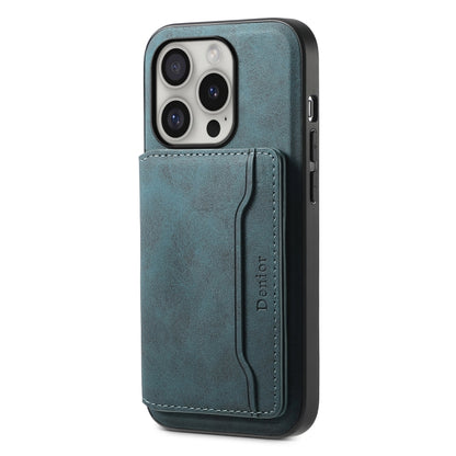 For iPhone 16 Pro Max Denior D13 Retro Texture Leather MagSafe Card Bag Phone Case(Blue) by Denior