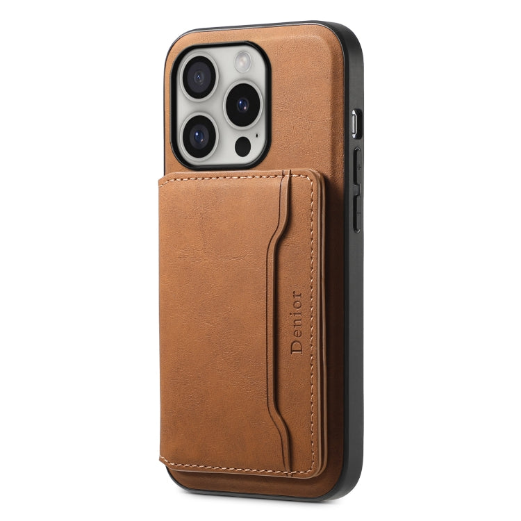 For iPhone 16 Pro Max Denior D13 Retro Texture Leather MagSafe Card Bag Phone Case(Brown) by Denior