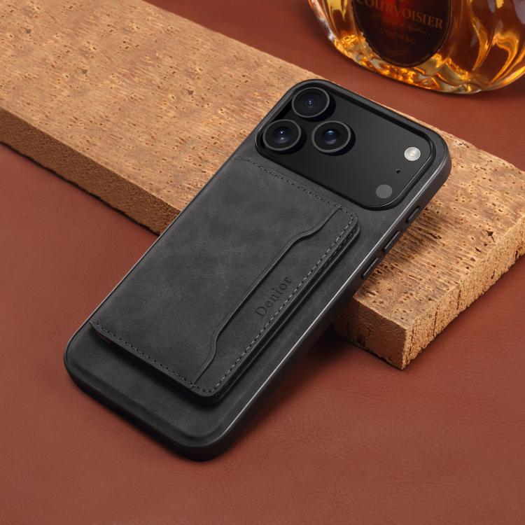 For iPhone 17 Pro Denior D13 Retro Texture Leather MagSafe Card Bag Phone Case(Black) by Denior