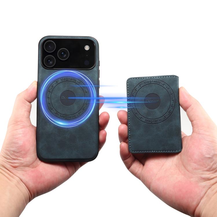 For iPhone 17 Pro Denior D13 Retro Texture Leather MagSafe Card Bag Phone Case(Blue) by Denior