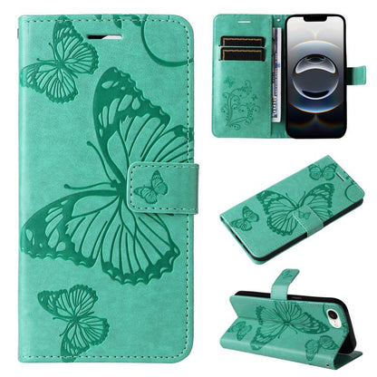 For iPhone 16e 3D Butterfly Embossed Pattern Flip Leather Phone Case(Green) by bashfashion