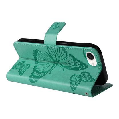 For iPhone 16e 3D Butterfly Embossed Pattern Flip Leather Phone Case(Green) by bashfashion