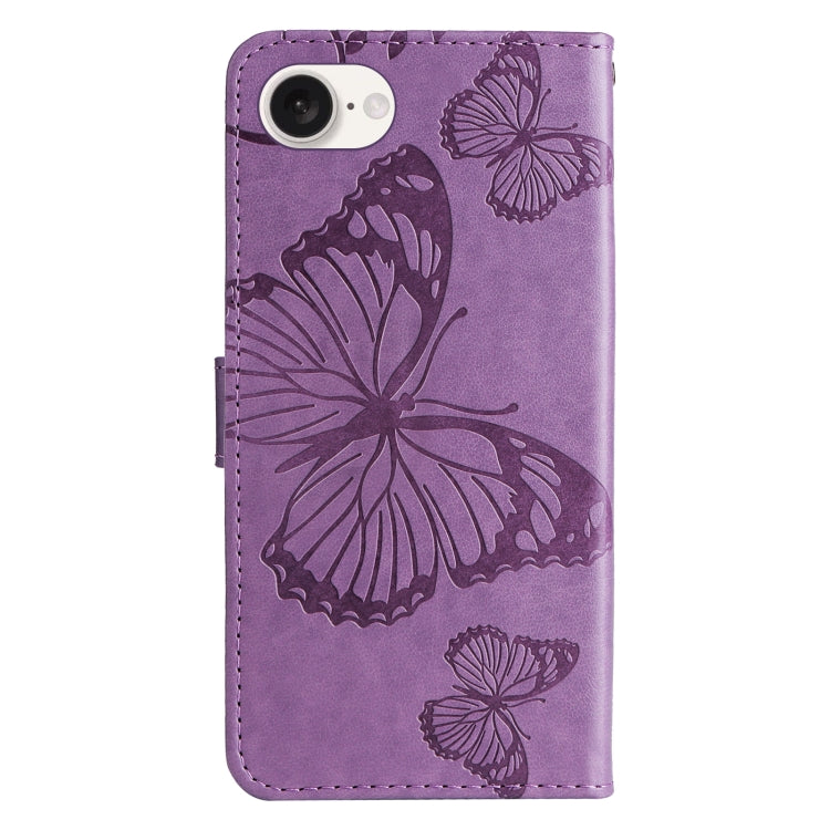 For iPhone 16e 3D Butterfly Embossed Pattern Flip Leather Phone Case(Purple) by bashfashion