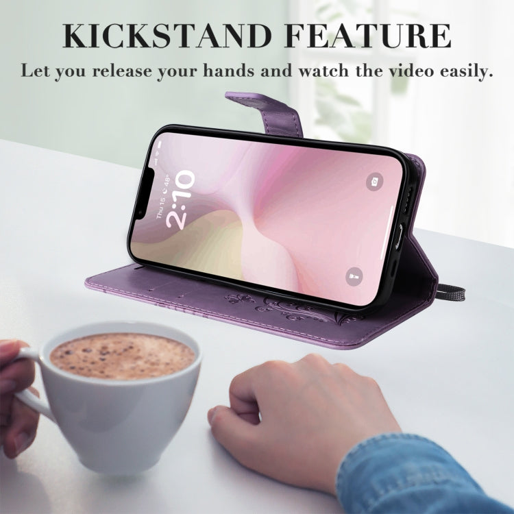 For iPhone 16e 3D Butterfly Embossed Pattern Flip Leather Phone Case(Purple) by bashfashion