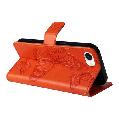 For iPhone 16e 3D Butterfly Embossed Pattern Flip Leather Phone Case(Orange) by bashfashion