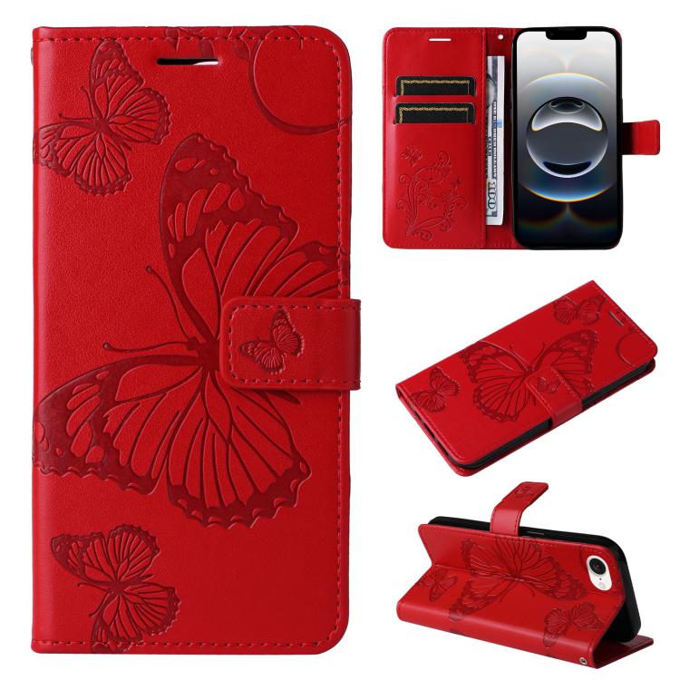 For iPhone 16e 3D Butterfly Embossed Pattern Flip Leather Phone Case(Red) by bashfashion