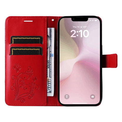 For iPhone 16e 3D Butterfly Embossed Pattern Flip Leather Phone Case(Red) by bashfashion