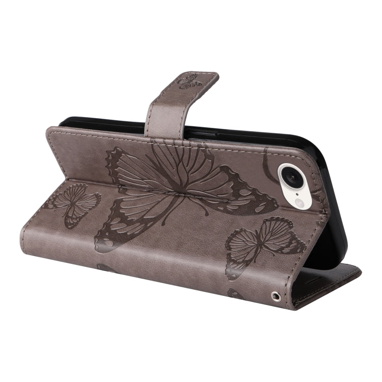 For iPhone 16e 3D Butterfly Embossed Pattern Flip Leather Phone Case(Grey) by bashfashion