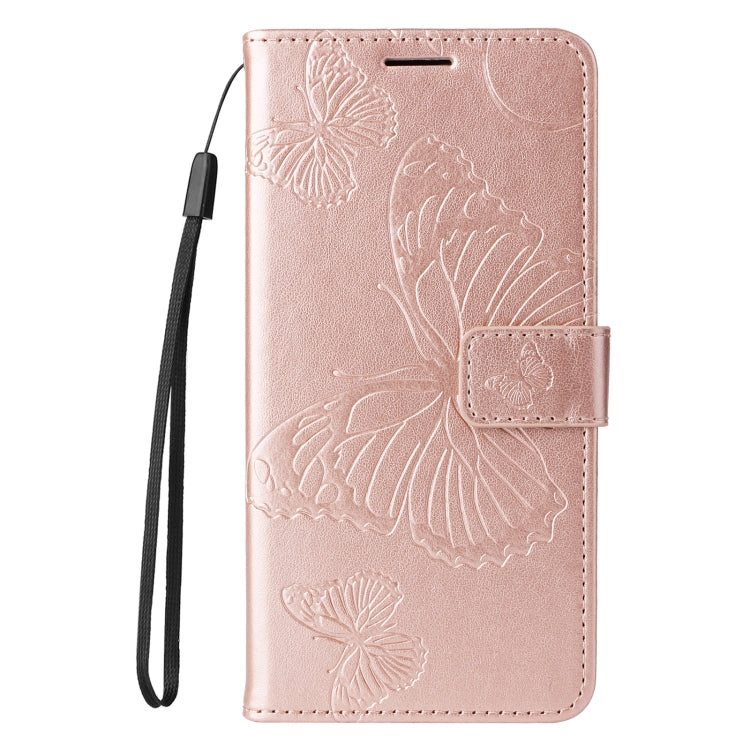For iPhone 16e 3D Butterfly Embossed Pattern Flip Leather Phone Case(Rose Gold) by bashfashion