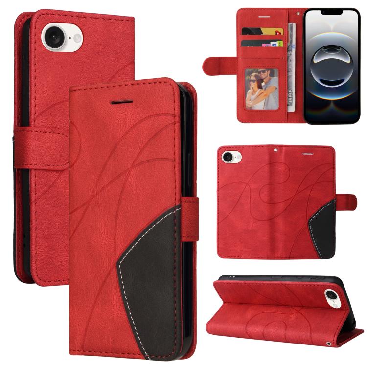 For iPhone 16e Dual-color Splicing Flip Leather Phone Case(Red) by bashfashion