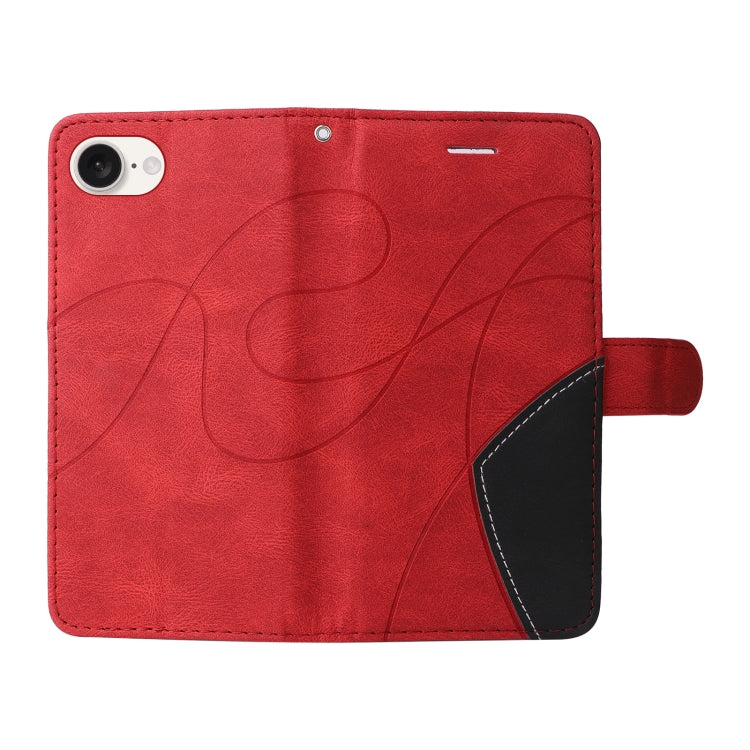 For iPhone 16e Dual-color Splicing Flip Leather Phone Case(Red) by bashfashion