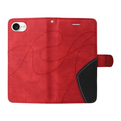 For iPhone 16e Dual-color Splicing Flip Leather Phone Case(Red) by bashfashion